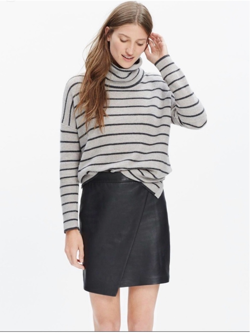 Madewell Asymmetrical Black Leather Mini Skirt